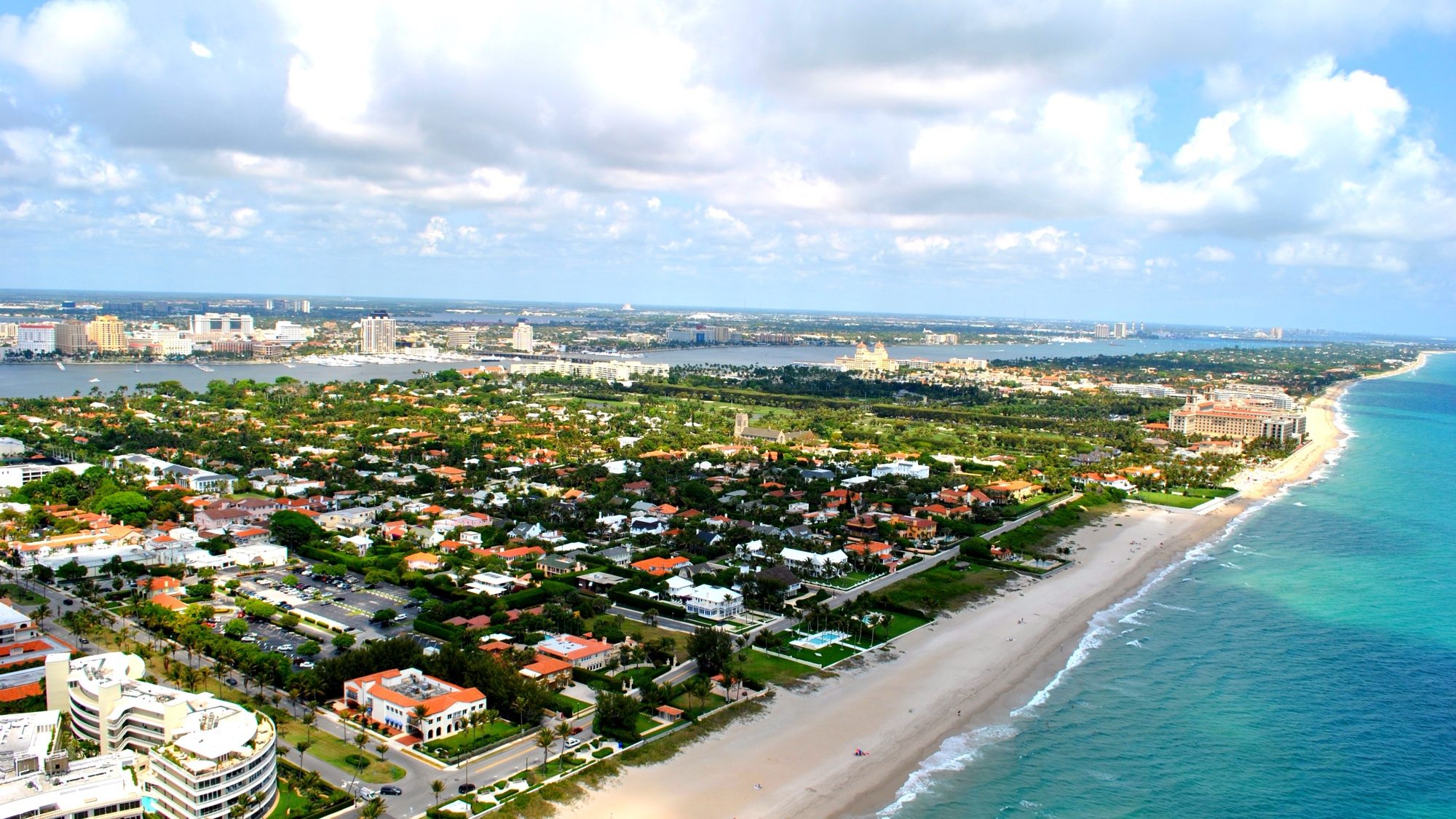 The Palm Beach coastline from the air